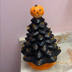Halloween Ceramic Tree with Pumpkin
